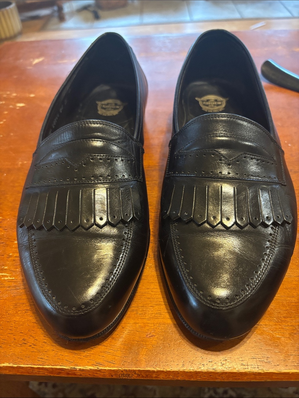 Florsheim Black Leather Kiltie Loafers with Brogue Detailing 10.5 E